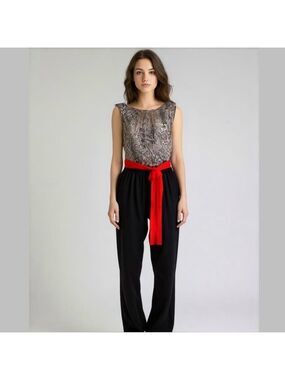 Connected Apparel Size 12 Black/White Jumpsuit With Red Sash